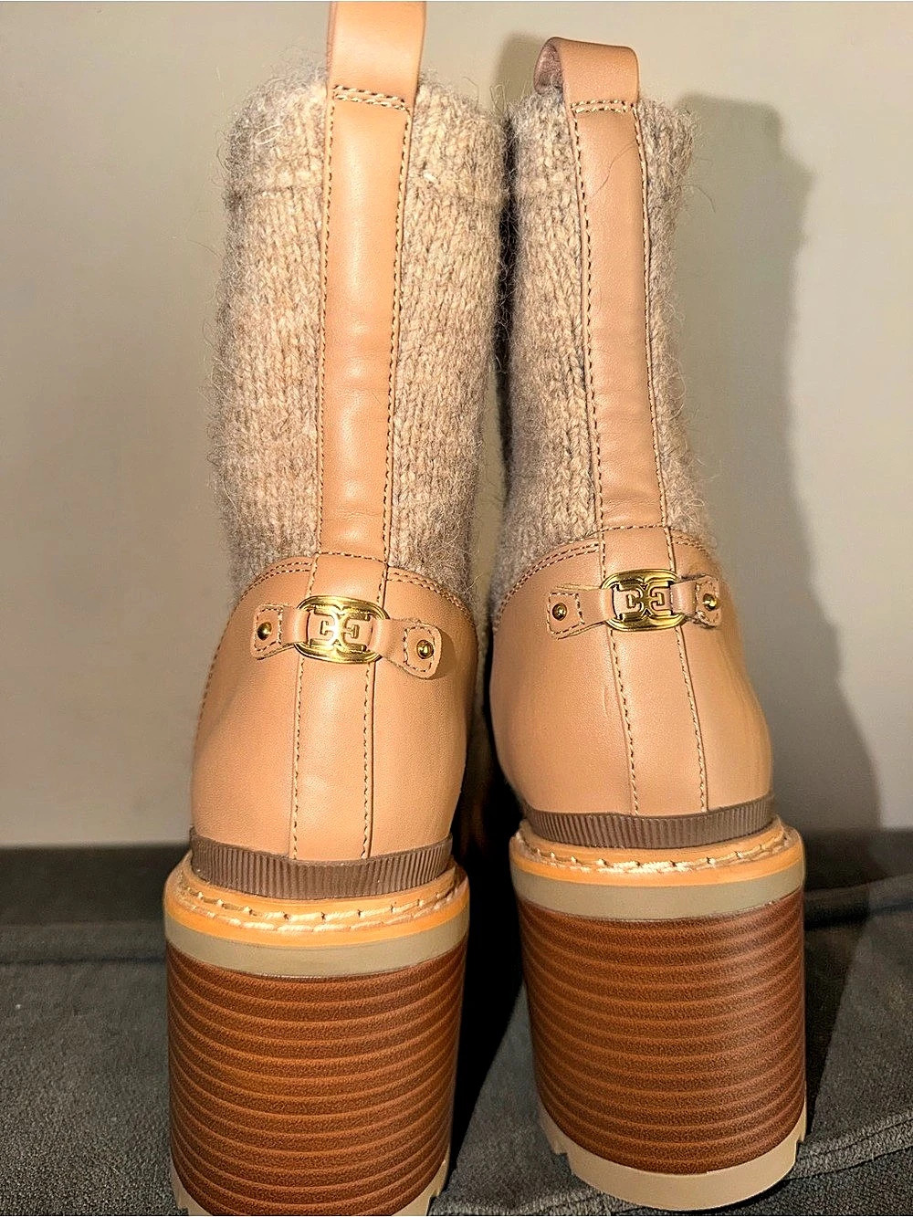 Knit Ankle Boots in Brown & Cream Like New - Picture 6 of 8